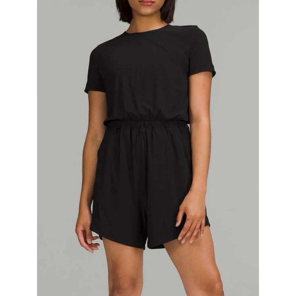 Lululemon Lightweight High-Neck Romper Black Size 2 Open Back Athletic One Piece